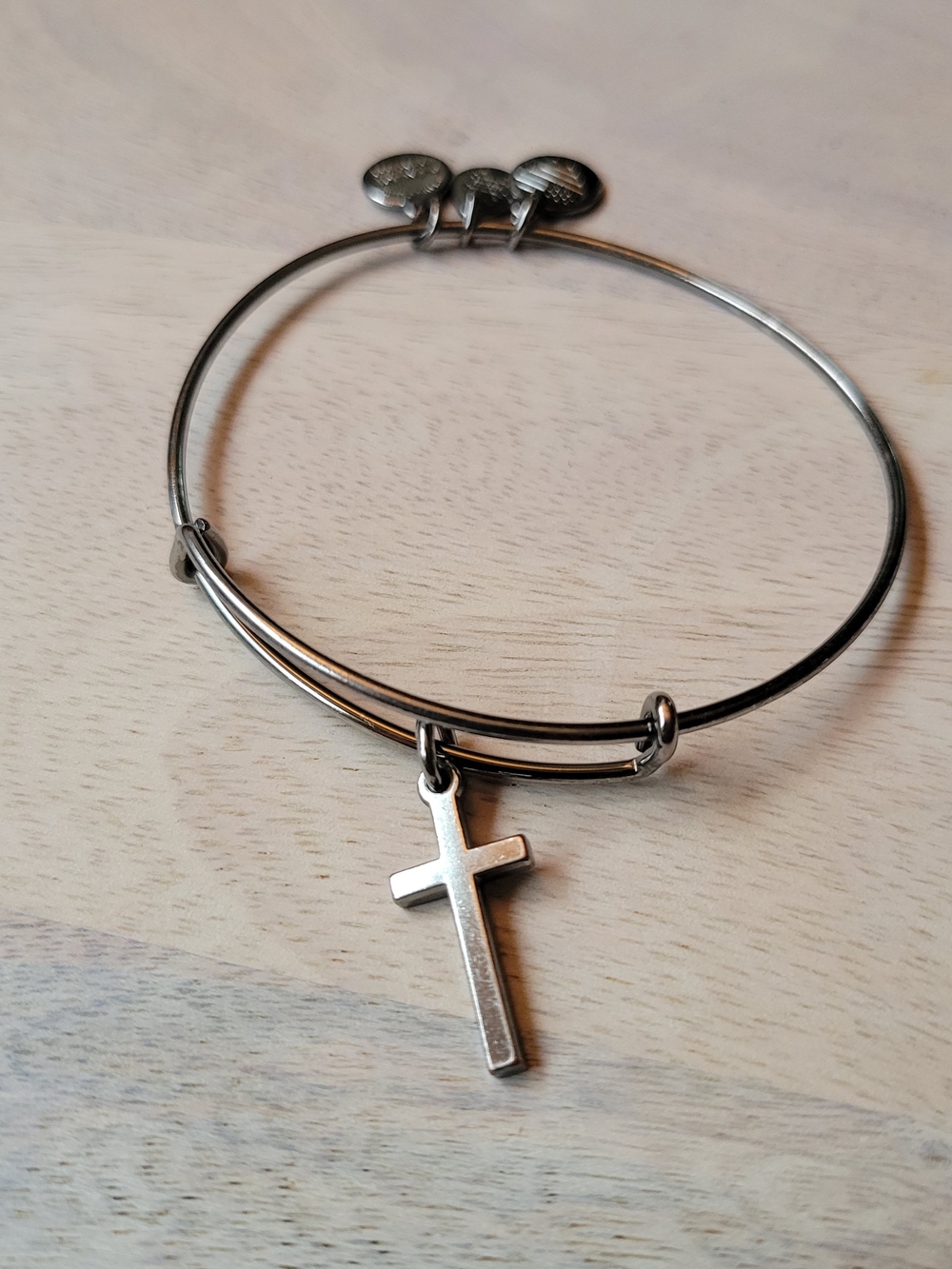 Alex And Ani Midnight Silver Cross Charm Bangle Bracelet